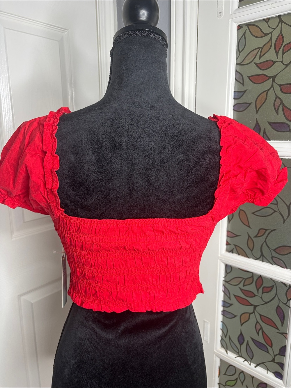 iris Red Smocked Ruffle Crop Top - Picture 5 of 8